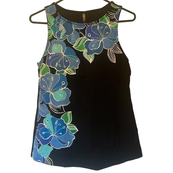Lands' End Cascading Deco Floral High Neck Tankini Top sz 10 - Picture 2 of 11